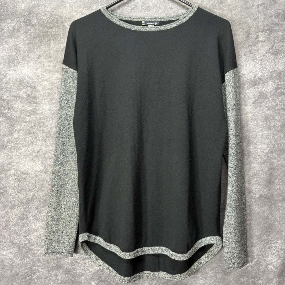 Smartwool Shadow Pine Colorblock Sweater Women's M Black Gray Raglan Merino Wool
